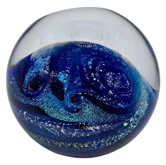 Glass Eye Studieo Blue Planet GES 13 Glass Paper Weight. - Picture 2 of 7